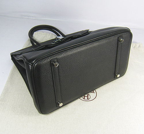 High Quality Fake Hermes Birkin 35CM Pearl Veins Leather Bag Black 6089 - Click Image to Close